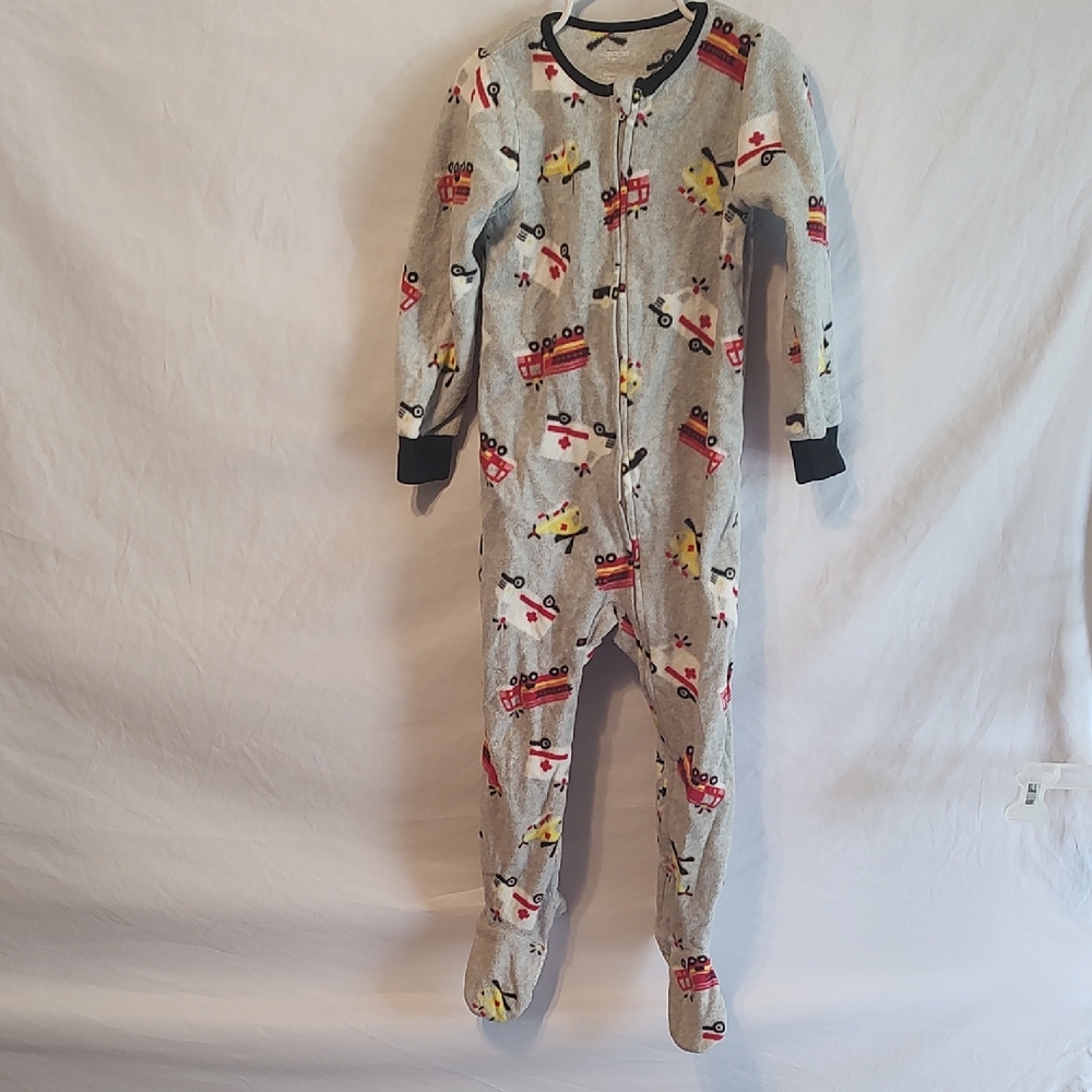 Absorba Gray Kids Footie with Fire Truck Design